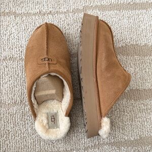 UGG tan suede platform slippers